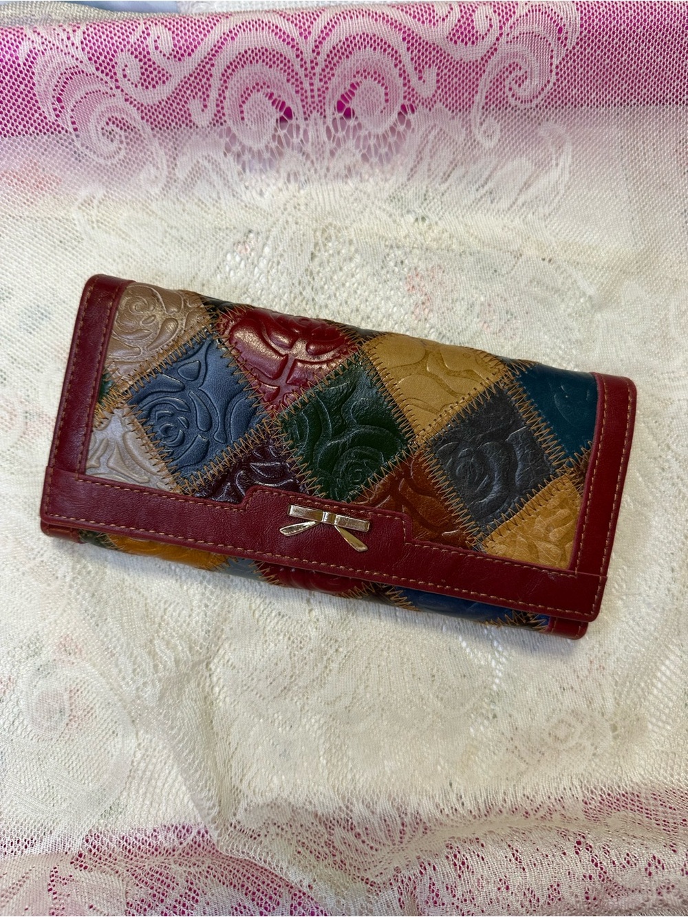 Vintage Chaos by Elsie Patchwork Genuine Leather Wallet - Retro Colorblock